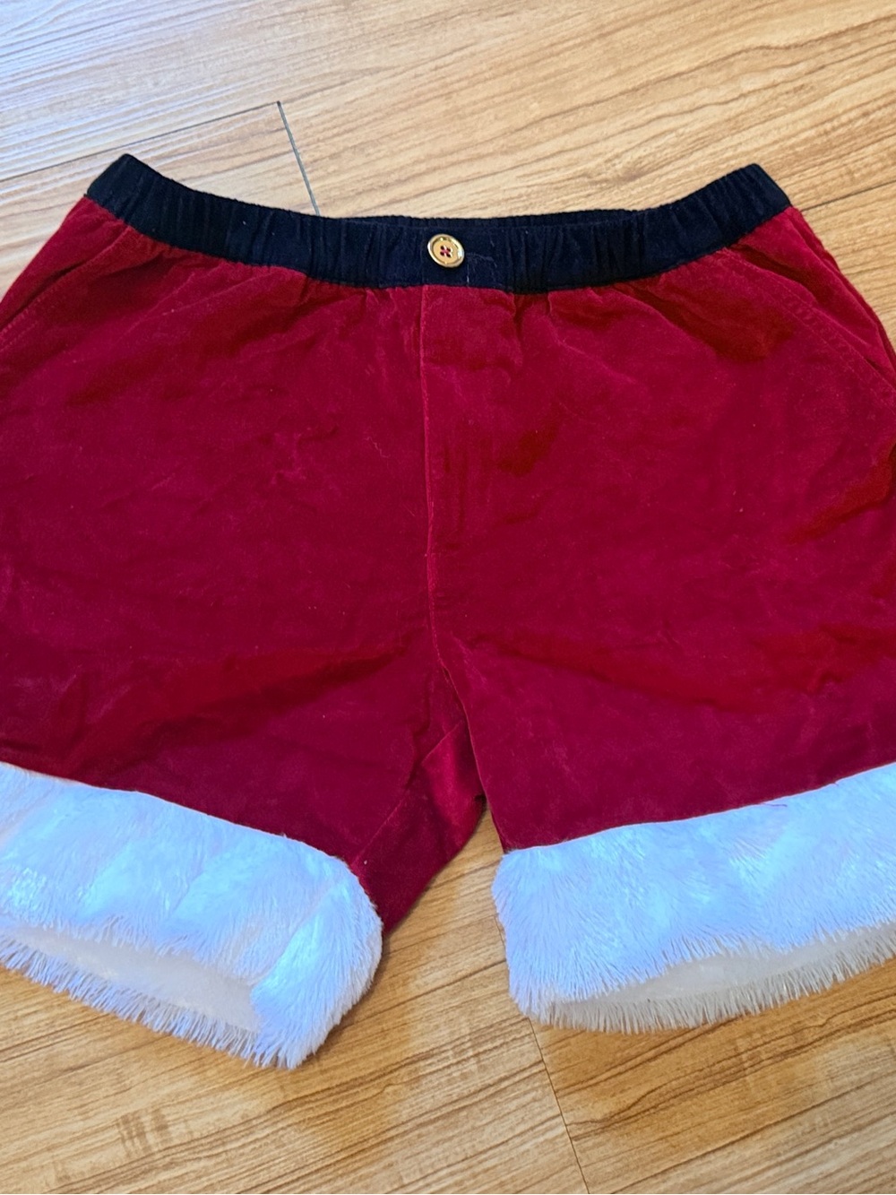 chubbies Christmas Red Velvet Athletic Shorts with White Faux Fur Trim